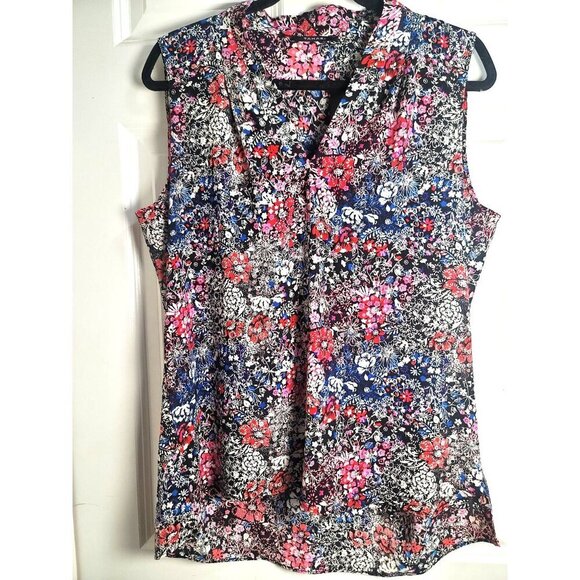 Tahari Floral Sleeveless Blouse Women's XL Multicolor V-Neck - Picture 2 of 10